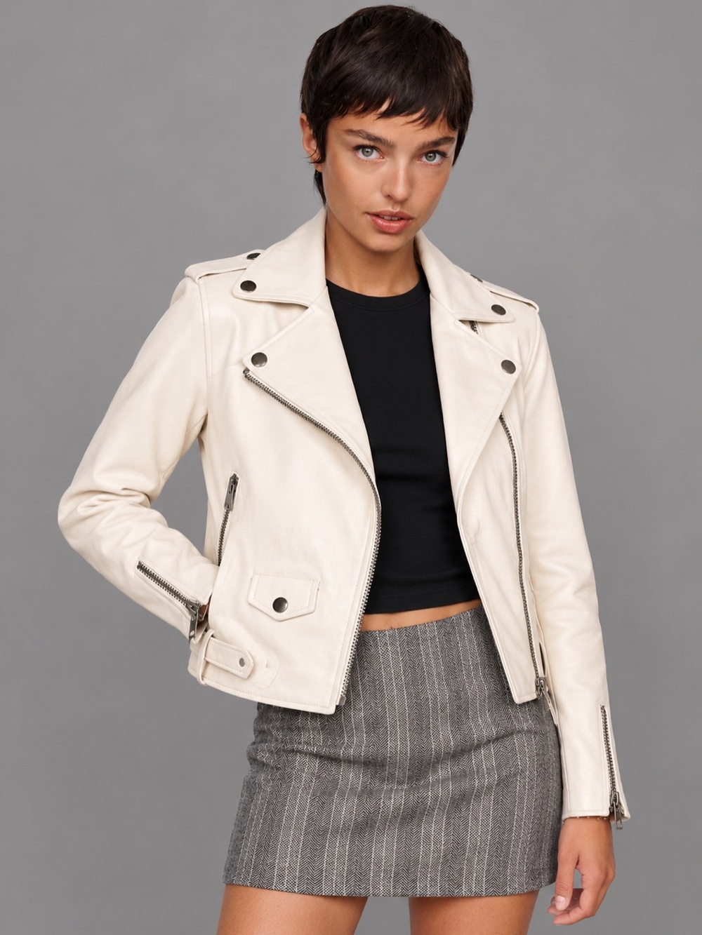 Mackage Baya White Lambskin Leather Moto Jacket Small Petite
